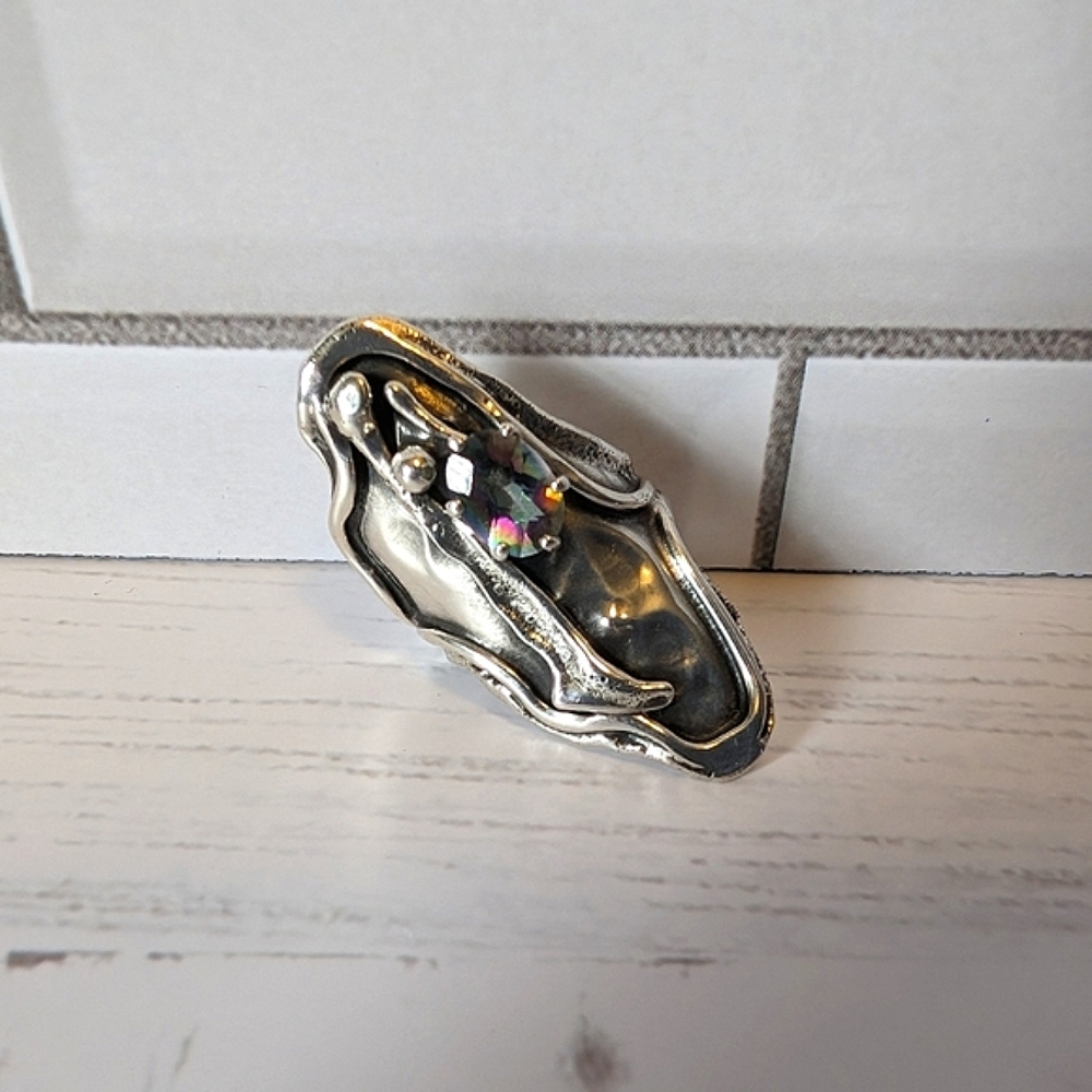 Artisan Sterling Silver Handcrafted Mystic Topaz womens ring - Picture 1 of 10